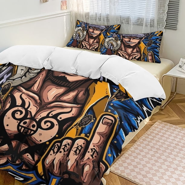 Trafalgar Law Bed Duvet Cover Funny Anime Cartoon Bedding Sets Lightweight 3 Piece Comforter Sets