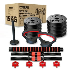 Set Mancuernas + Barra + Kettlebell Unibles Overfit 15Kg
