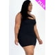 thumbnail image 5 of Saronite Vestido Mini Casual Ajustado sin Costuras con Abertura Frontal y un Hombro Acanalado, Negro (Talla Grande para Mujer), 5 of 5