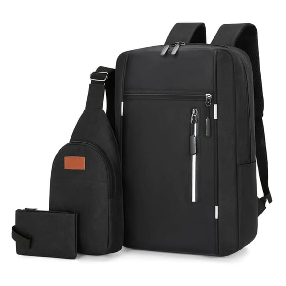 Set De Mochila Para Laptop, Pechera Y Billetera Negro