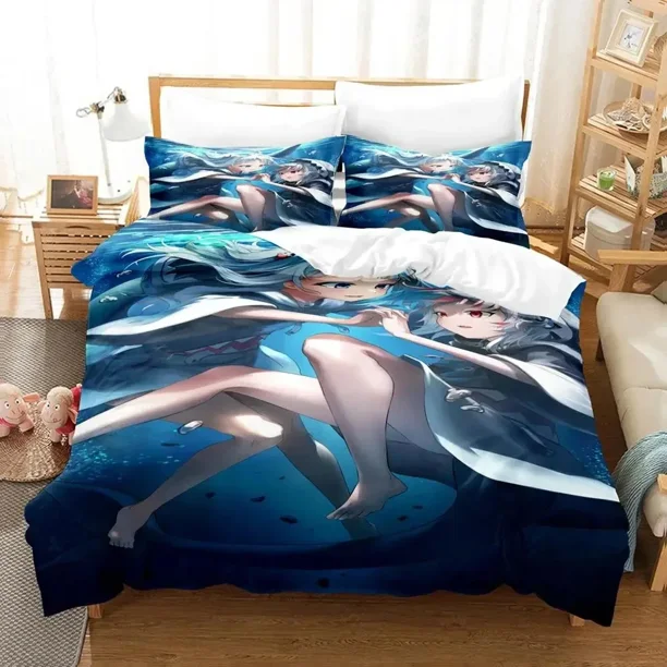 Gawr Gura Reflect Fanart holoMyth Bedding Set Duvet Cover Bed Set Quilt Cover Pillowcase Comforter Boys Adult Bed Sheets