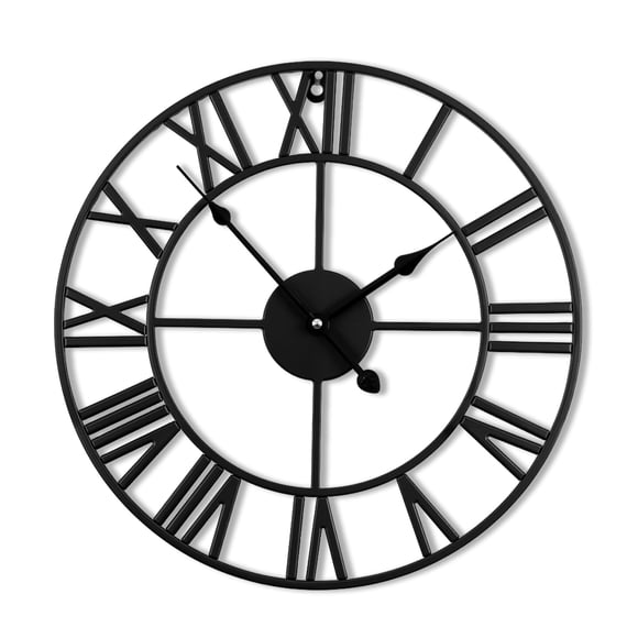 Reloj De Pared Grande Redondo Moderno De Metal Negro 50 Cm