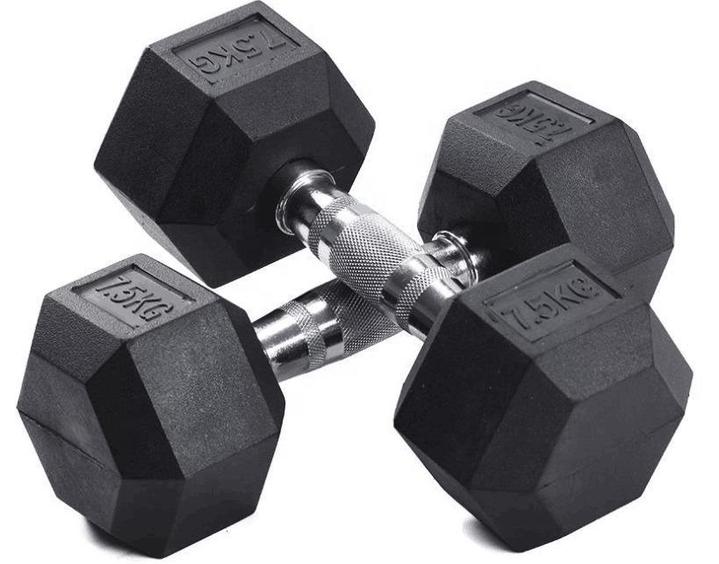 Inaltum Fitness - Par Mancuerna Hexagonal Caucho Goma Crossfit Funcional 7.5Kg