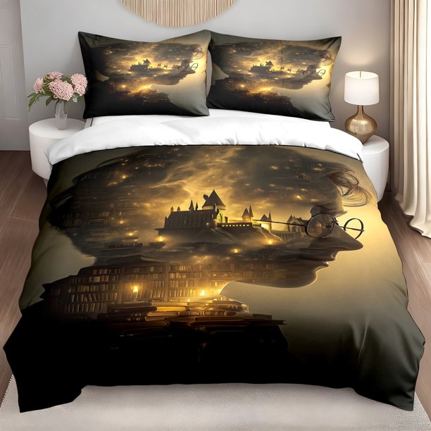 3pcs Bedding set Warner Bedding (WB) Magical Castle Silhouette Duvet Cover & Cushion Cover Set -. Themed Bed Sheets for ' Room Decor