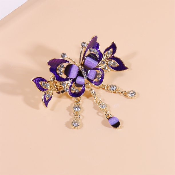 Elegant Flower Hair Clip with Rhinestone Tassel and Glitter - Vintage Hair Accessory for Women