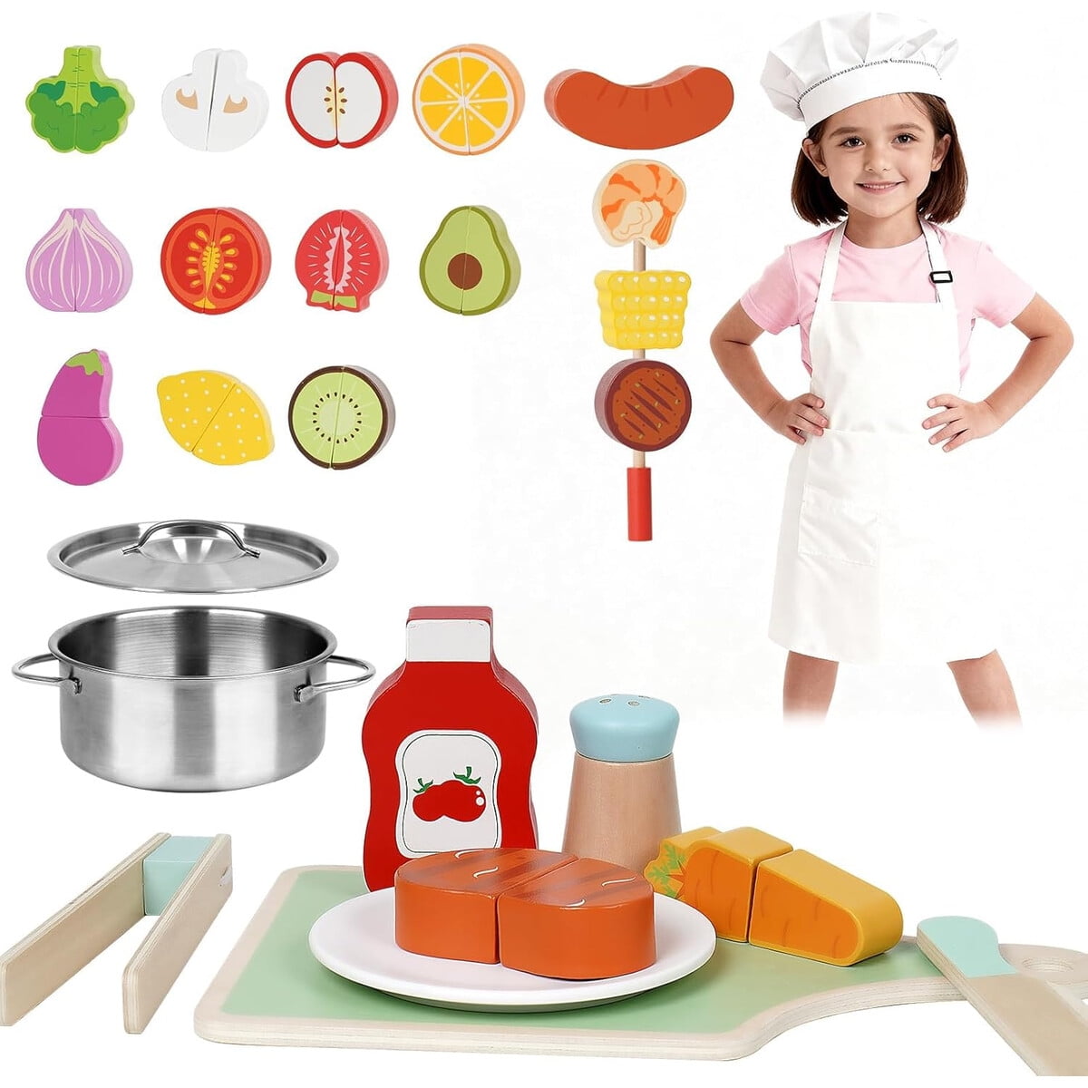 Set Comida Madera Edubebo Cortar Frutas Verduras 3