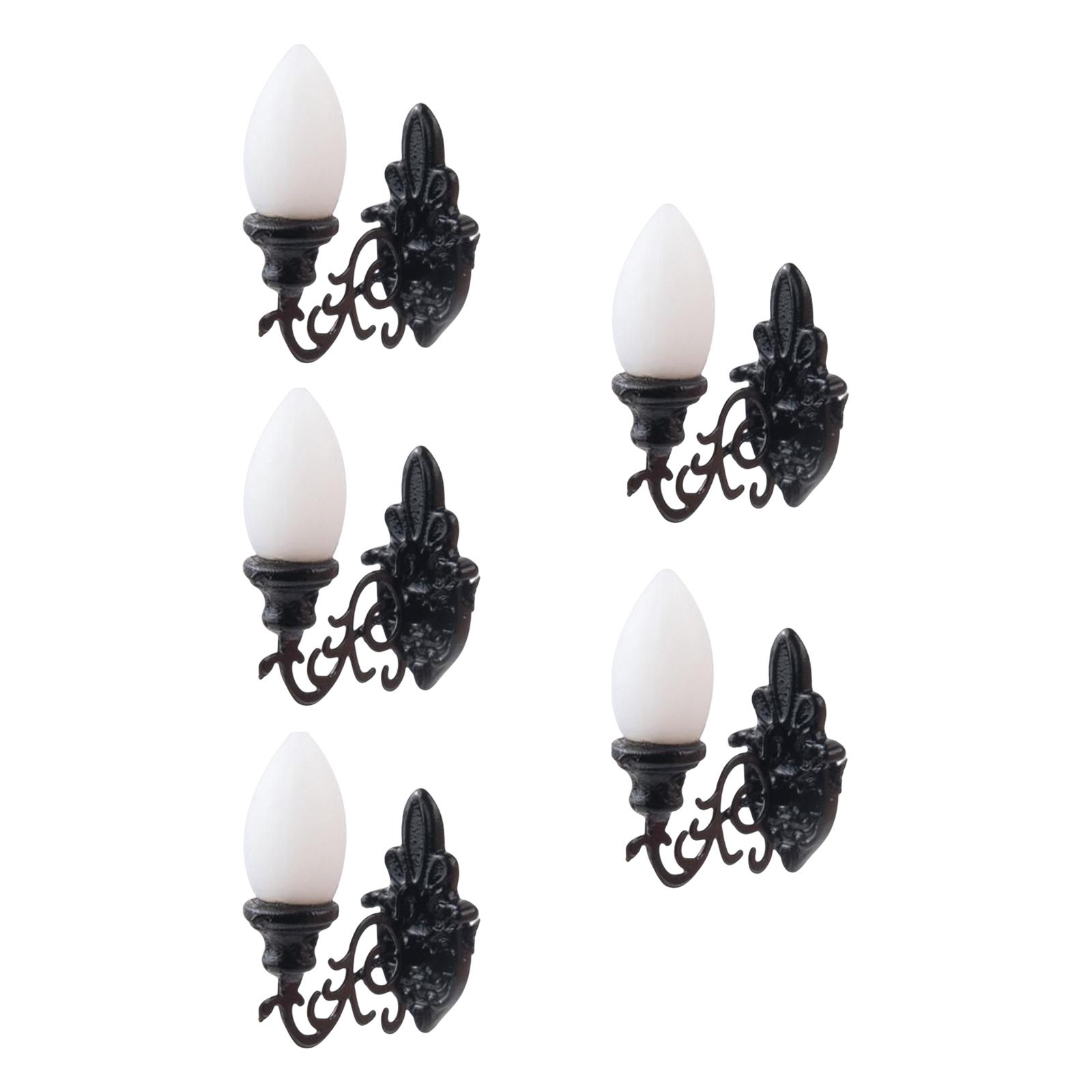 Magideal - 5 Piezas De Mini Lámparas De Pared En Miniatura, Regalos De Simulación, Luces De Soporte De Muebles Para Bricolaje, Casa De Muñecas, Modelo De Negro