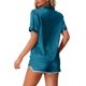 thumbnail image 3 of INSPIRE CHIC Conjunto de Pijama de Satén para Mujer, Manga Corta de Seda, Camisón Abotonado con Ribete en Contraste y Pantalones Cortos para Primavera Verano XL Azul Pavo Real, 3 of 6