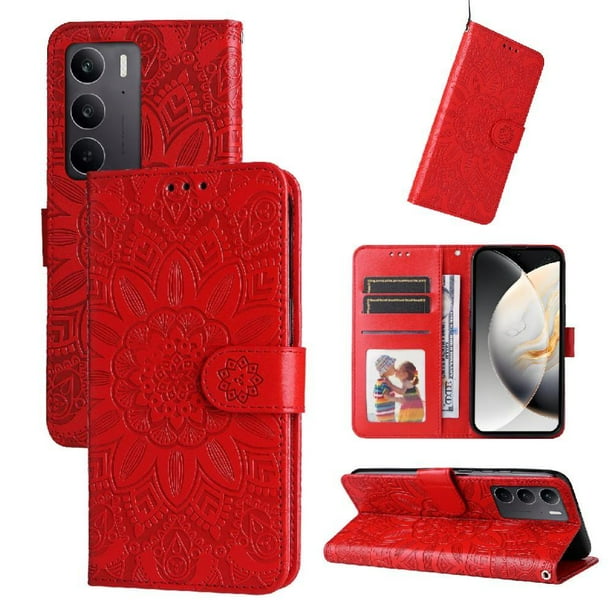 Funda tipo cartera FOXDOCK para Realme C71 4G , diseño girasol en relieve, cuero PU, cierre magnético, soporte y tarjetero