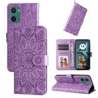 Funda Tipo Cartera Foxdock Para Motorola Moto G05 , Diseño Girasol En Relieve, Cuero Pu, Cierre Magnético, Soporte Y Tarjetero