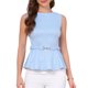 thumbnail image 1 of INSPIRE CHIC Blusas Peplum para Mujer sin Mangas con Cuello Barco y Cinturón de Cuadros de Pata de Gallo para Trabajo M Azul Claro, 1 of 6