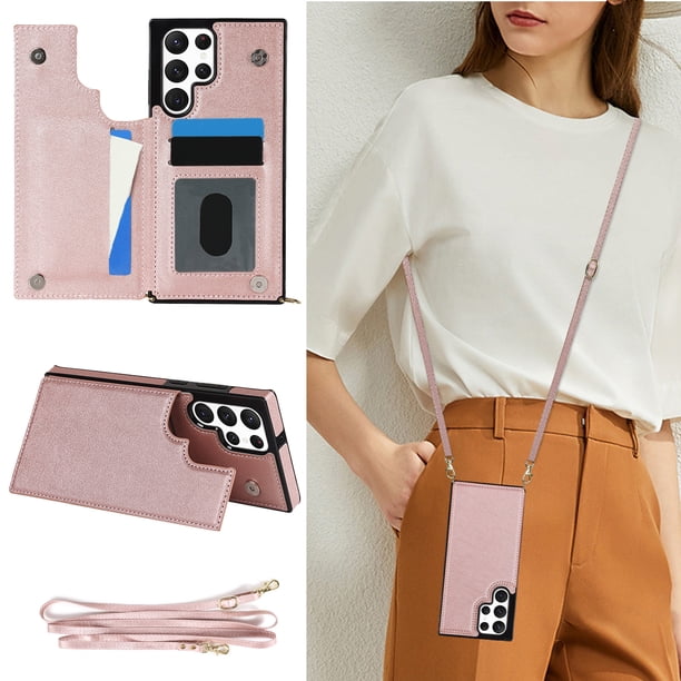 Crossbody PU Leather Case For Samsung Galaxy S23 S22 Plus Note 20 Ultra Wallet Card Slot Stand Holder Phone Bag Cover