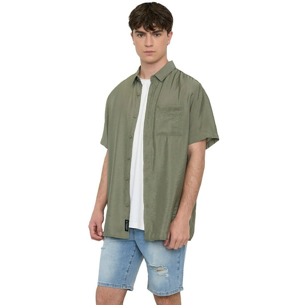 Guayabera Hombre Viscosa Sólida Verde Corona