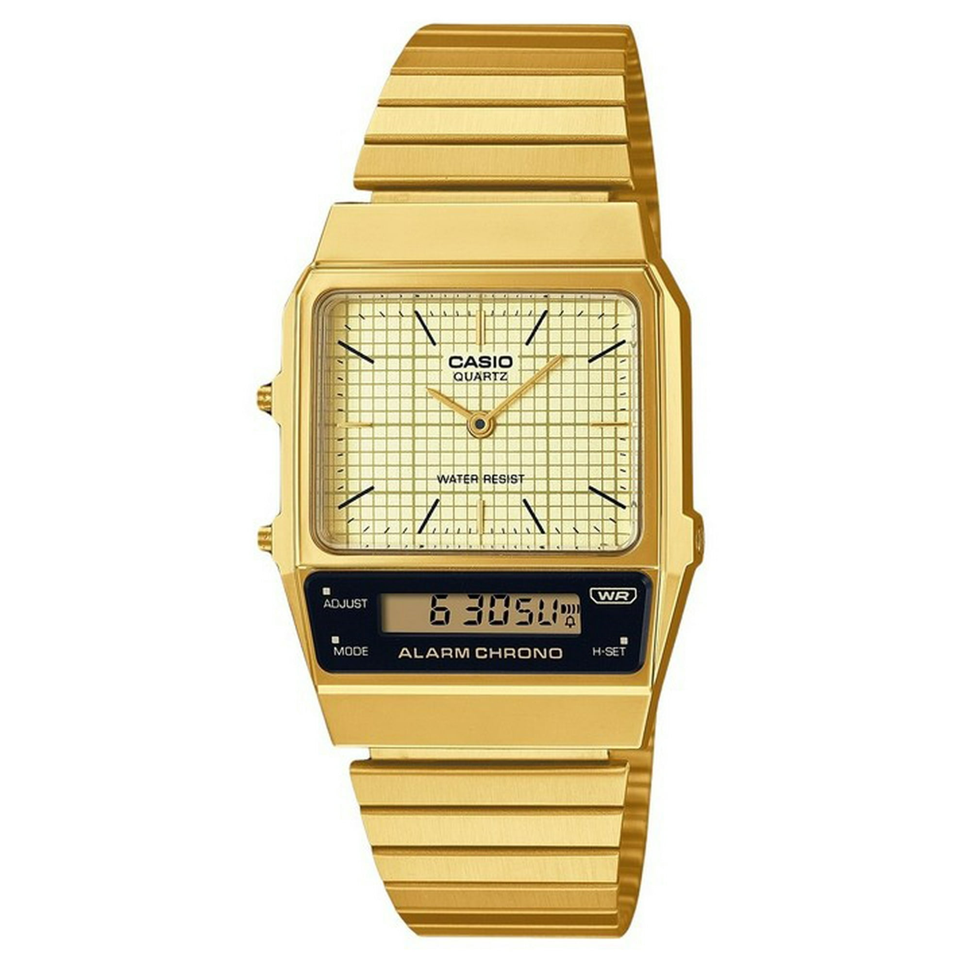 Reloj Casio Vintage Analog Digital Gold Ion Plated Stainless Steel Beige Dial Quartz Aq-800eg-9a Unisex Watch