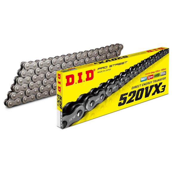Cadena de rodillos DID 520VX3-114 de acero, 114 eslabones, tipo X‑Ring