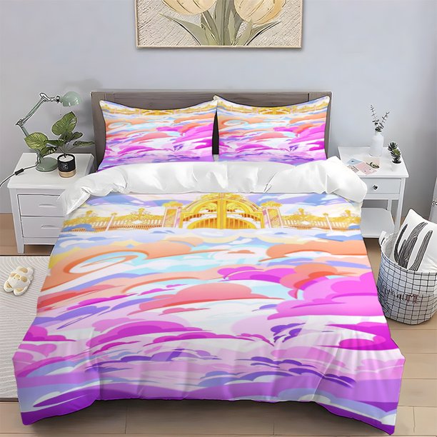 Hertzbin Hotel Paradise Gate Pattern Digital Print Three-Piece Set Polyester Light Beige-Friendly Fabric
