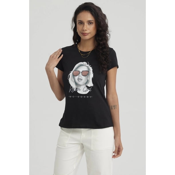 Polera Mujer Print Mujeres Con Aplicación Negro