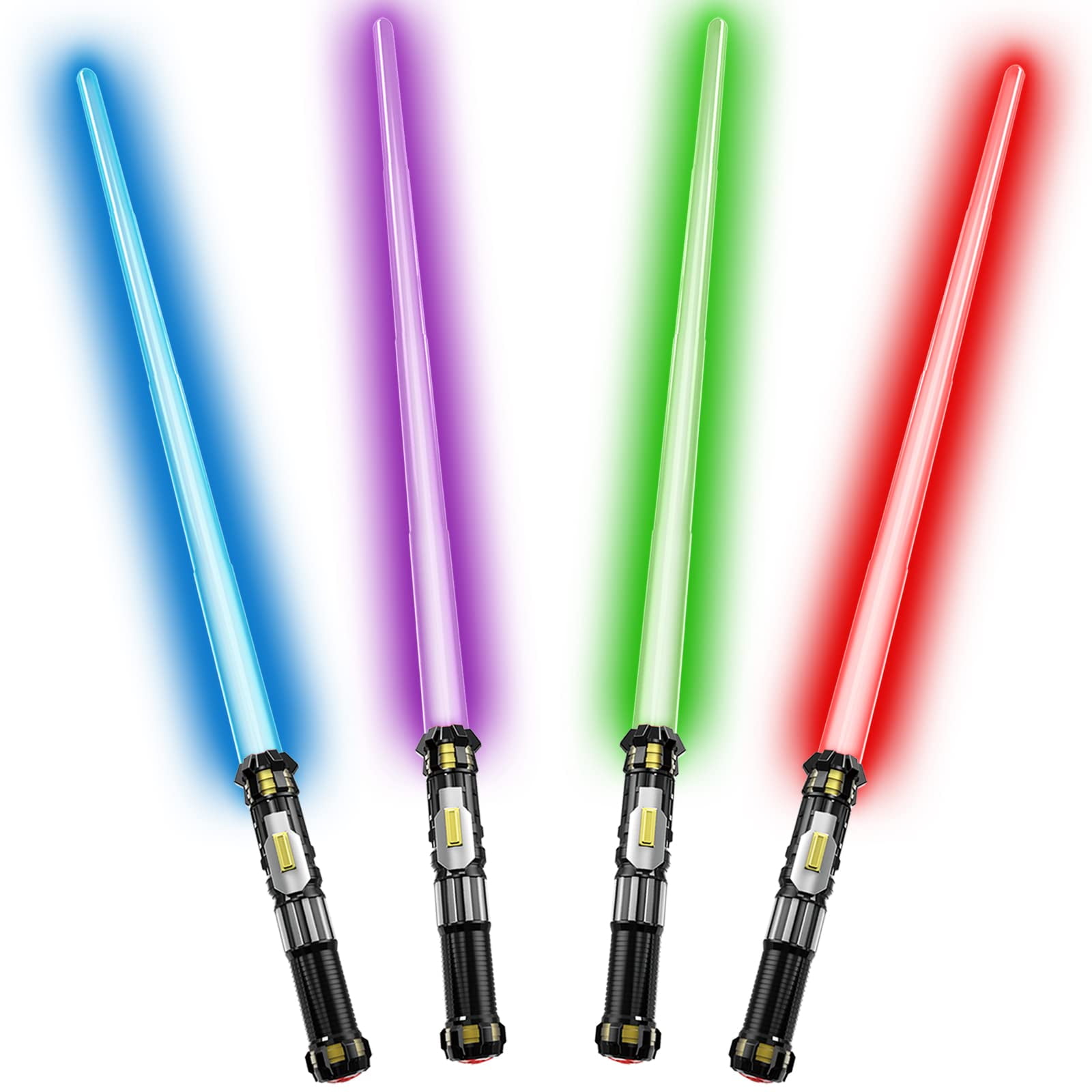 Light Up Sword Saber Cawiew, Paquete De 4 Unidades Con Sonido Fx Y Retráctil