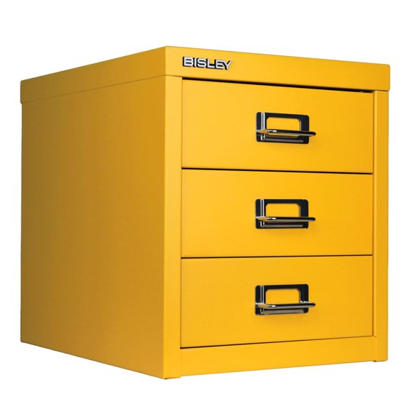 Gabinete Bisley de 3 Cajones de Acero para Escritorio, Amarillo