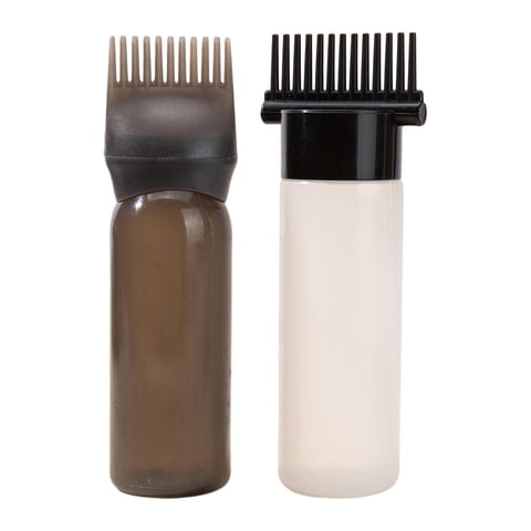 Magideal - 2 Botellas Aplicadoras De Peine De Para Tinte De Cabello, Cepillos Vacíos Recargables Con Aplicadores De Aceite De Escala Graduada Para Salón De Negro