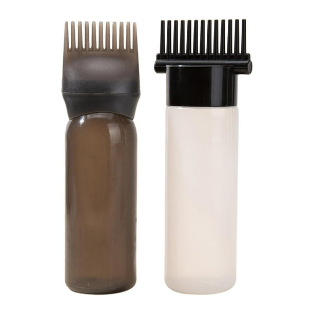 2 botellas aplicadoras de peine de para tinte de cabello, cepillos vacíos recargables con aplicadores de aceite de escala graduada para salón de Negro