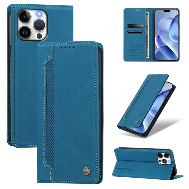 Funda Billetera para iPhone 15 Pro Max Imán y Resistente Azul