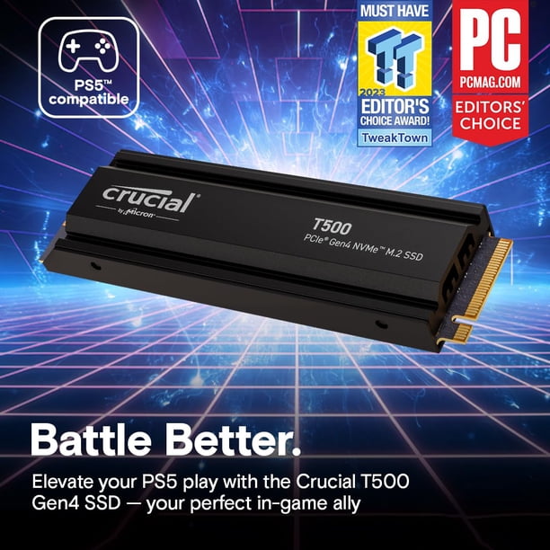 SSD Crucial T500 de 1 TB Gen4 NVMe M.2 interno con disipador