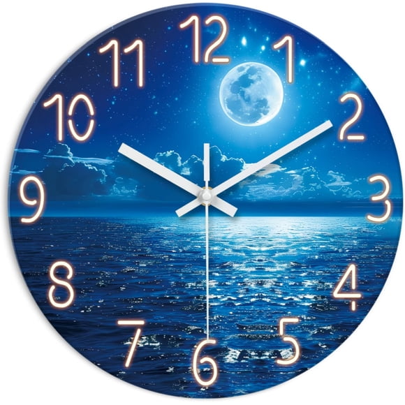 Reloj XFM de vidrio azul 14" Luna y Océano a batería