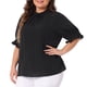 thumbnail image 2 of Agnes Orinda Blusa de Mujer Talla Grande para Escuela Colegio Oficina Trabajo con Pliegues Sólidos de Manga Corta Cuello Simulado Mangas Abullonadas 3X Negro, 2 of 6