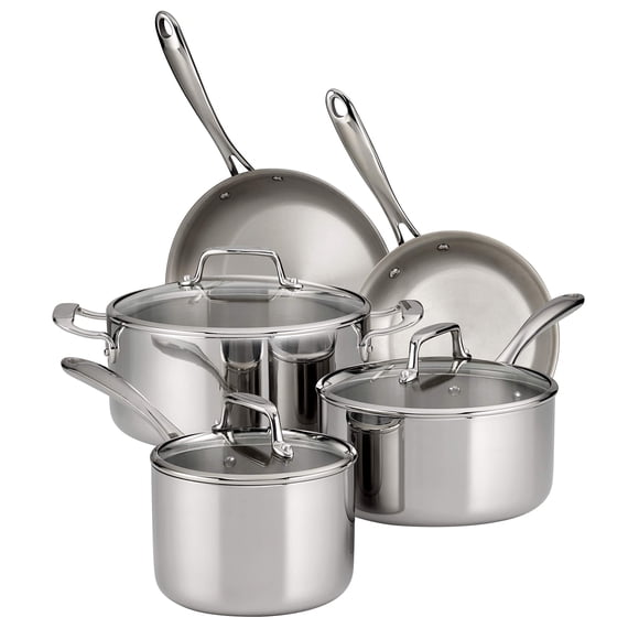 Batería de cocina Tramontina de 8 piezas de acero inoxidable tricapa