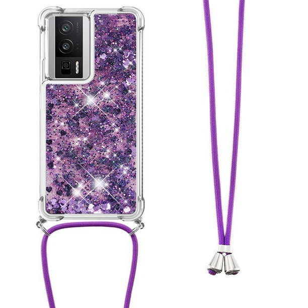 Funda FOXDOCK para Xiaomi Poco F5 Pro 5G con Cuerda Ajustable, Brillo Líquido, Protección Antigolpes y Lente – Ideal para Regalo