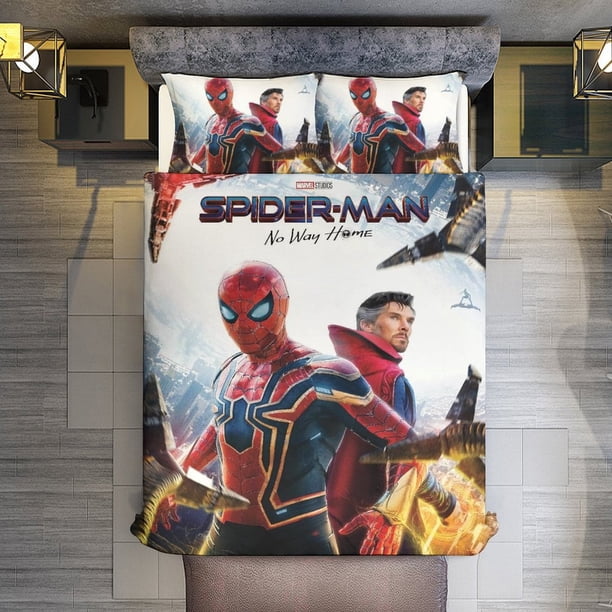 Spider-Man No Way Home 3 Piece Sets Full/Queen Size - Reversible Microfiber Quilts with 2 Shams Soft Lightweight Bedspread Coverlet Comforter for All Season Bed Sheets