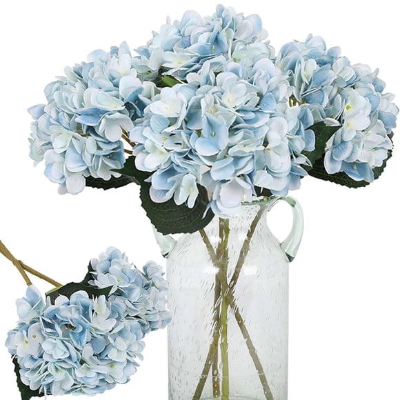 Flores artificiales, hortensia azul Kisflower, 6 unidades, seda