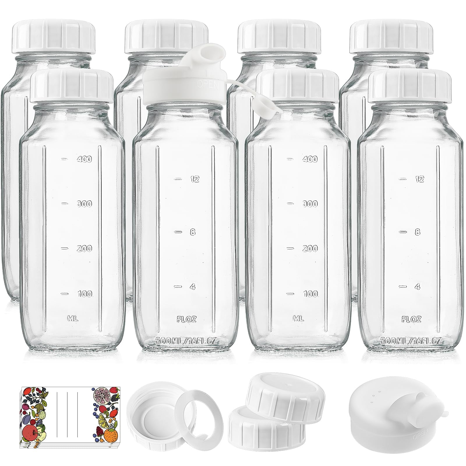 Botellas De Vidrio Para Leche Syntic De 16 Ml Con Tapa Hermética, Paquete De 8