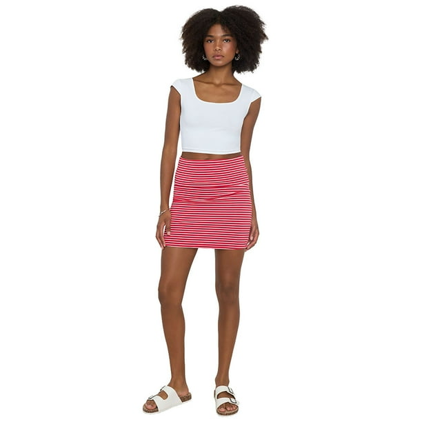 Falda Mujer Elasticada Líneas Rojo Corona