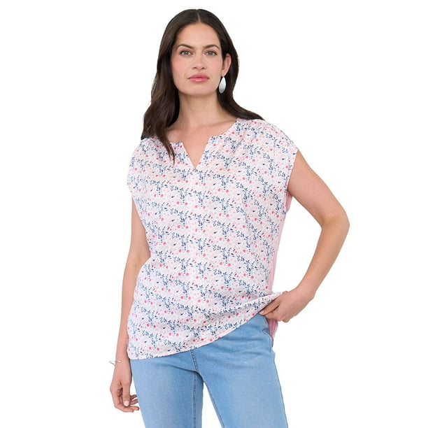 Polera Mujer Fabric Mix Rosado Flores Corona