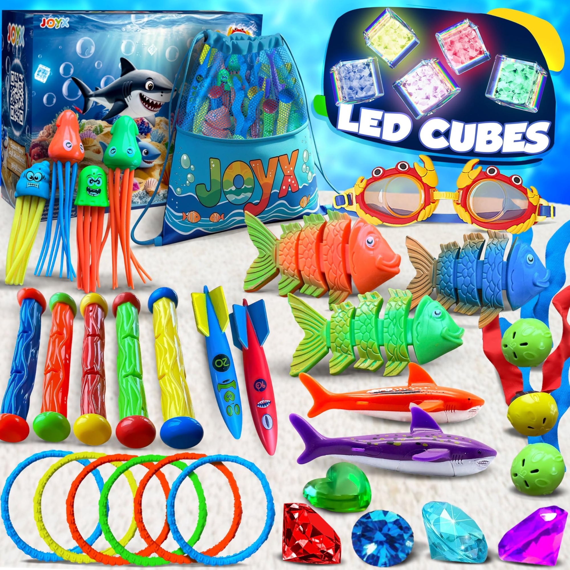Juego De Juguetes Joyx Para Piscina De Buceo, 35 Piezas, Con Luz Led, Para Niños De 4 A 12 Años