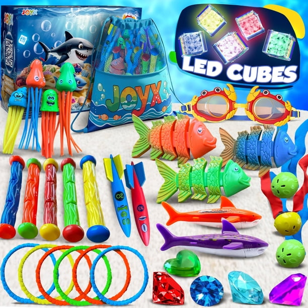 Juego de juguetes JoyX para piscina de buceo, 35 piezas, con luz LED, para niños de 4 a 12 años