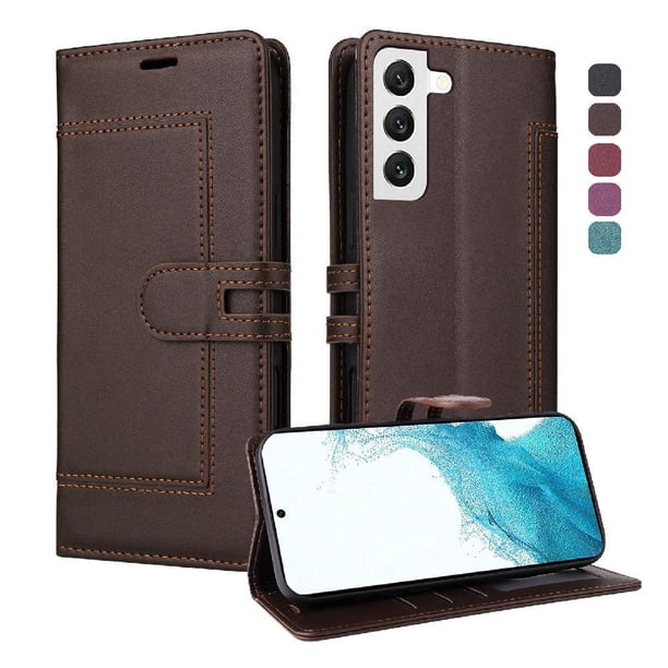 Premium Wallet Case for Samsung Galaxy S21 FE with Card Slots & Kickstand, Flip Cover Brown