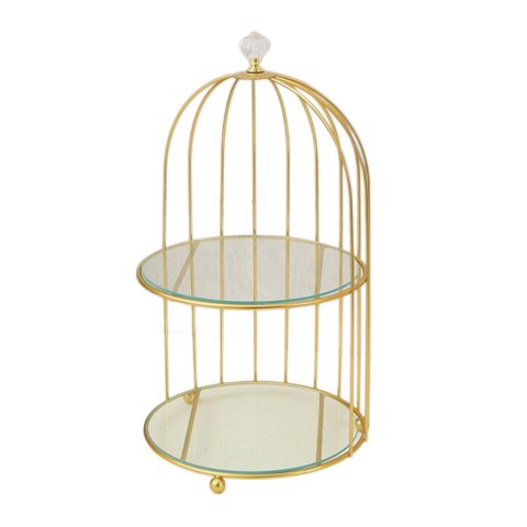 Ioensy - Soporte Dorado Para Joyas, Soporte Para Cupcakes, Jaula Para Pájaros, Organizador De Maquillaje Para Mujeres, Doble Capa