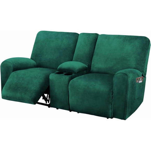Funda Para Sofá De Dos Plazas Reclinable Color Verde Terciopelo