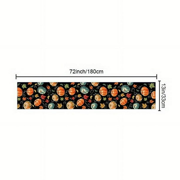 1pc Fall Colorful Pumpkin Table Runner - Watercolor Thanksgiving Harvest Teal Maple Leaves Burlap Dining Decoration for Halloween and Autumn Holiday Party Gift
