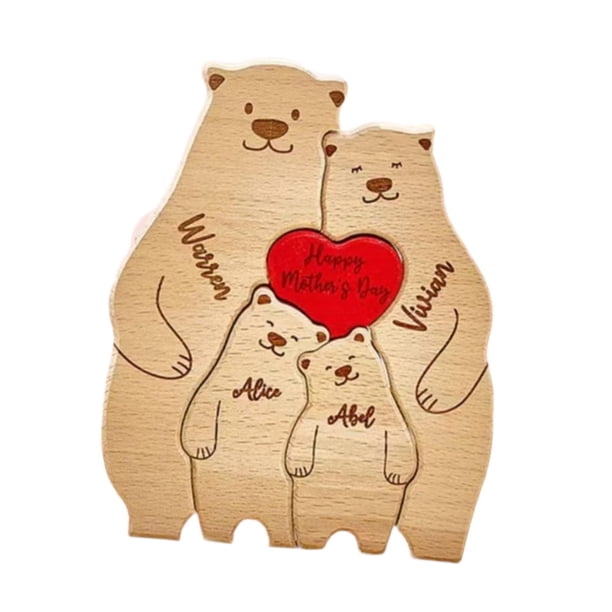 Oso en forma de arte de madera de madera escultura de escritorio adorno de escritorio decoración de madera familia de osos para el calentamiento de la 4 osos