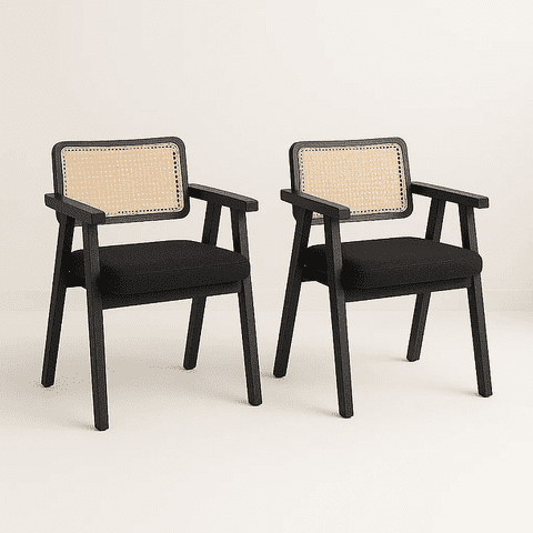 Klik Muebles - Pack De 2 Sitiales Acolchado Chandigarh Butaca Rattan - Negro