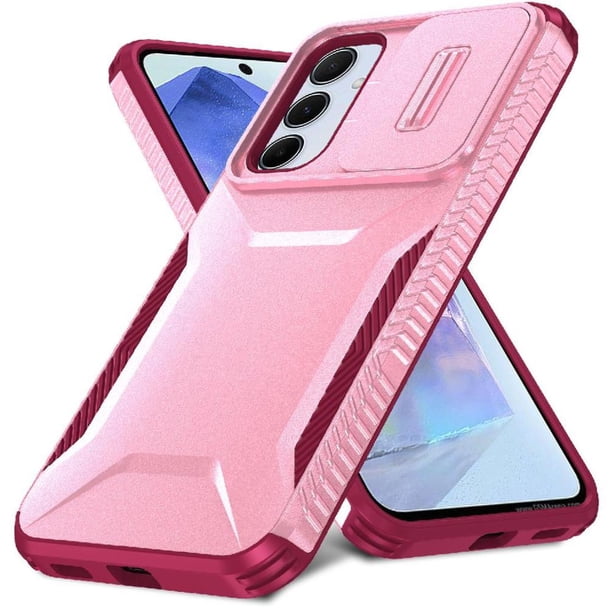 Funda Resistente para Samsung Galaxy A55 5G con Tapa Deslizante y Protección Militar Rosa
