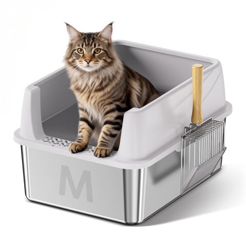 Caja De Arena Para Gatos Bsemax De Acero Inoxidable Con Tapa Para Gatos Pequeños