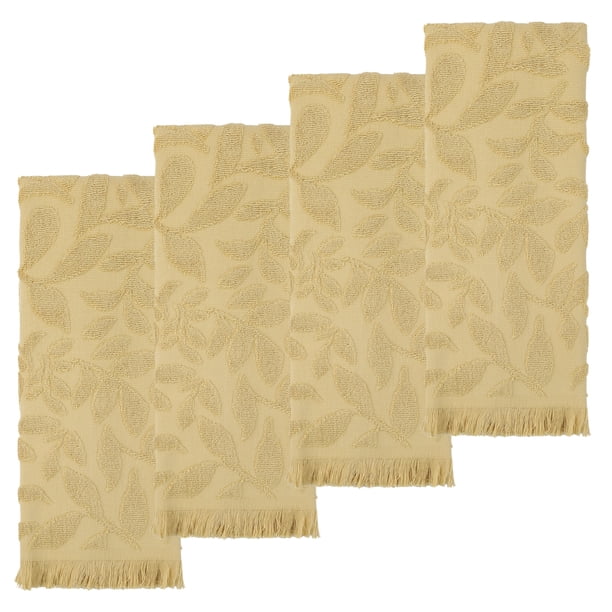 REGALWOVEN Toallas de Mano Decorativas Boho con Patrón Jacquard, Algodón Turco Absorbente Suave para Baño, Cocina, Hotel, Spa Amarillo 4 Piezas