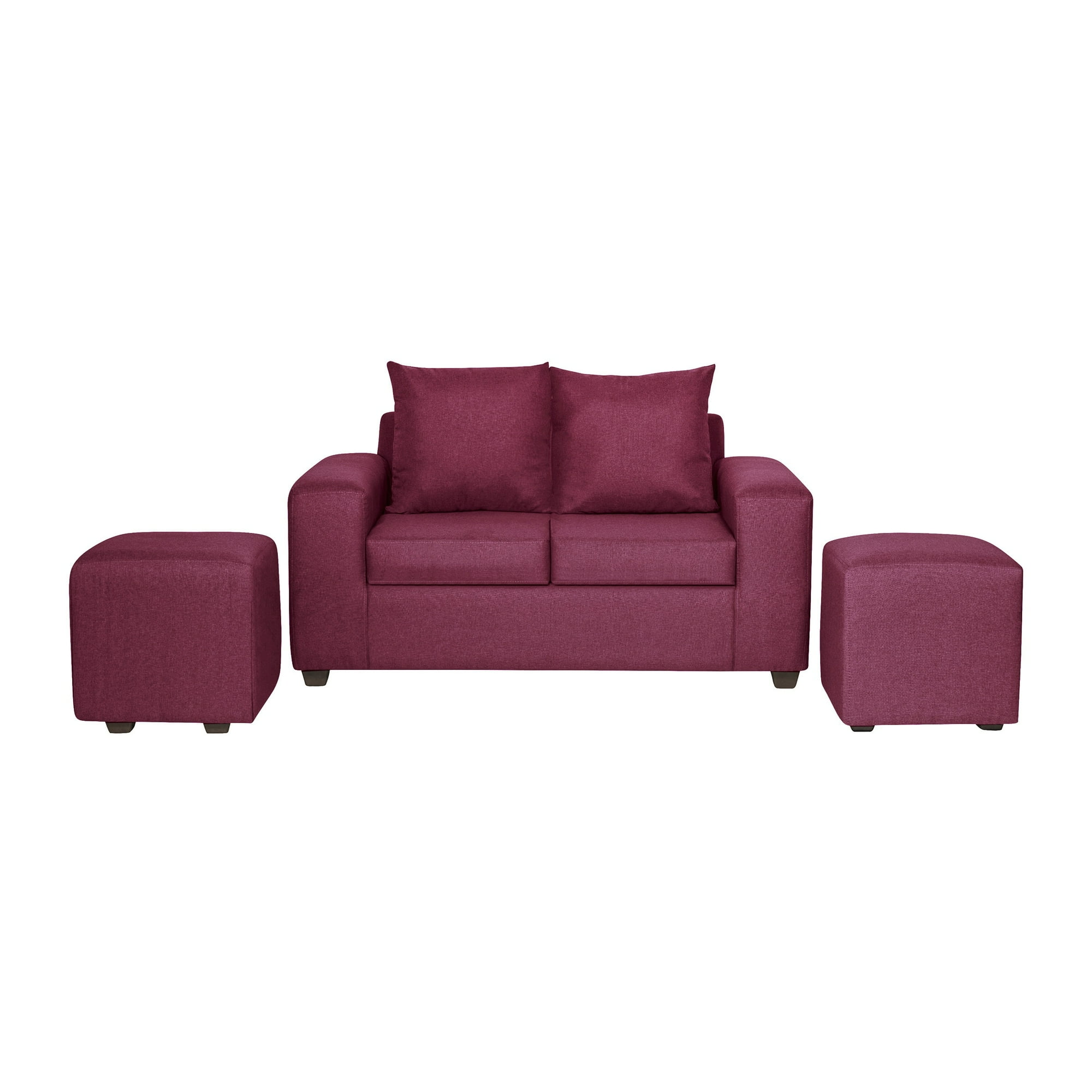 Intermuebles - Living Grez 2 Cuerpos + 2 Pouf Tela Burdeo
