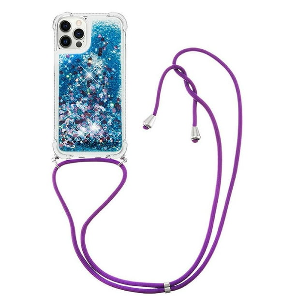Funda FOXDOCK para iPhone 12 Pro con Cuerda Ajustable, Brillo Líquido, Protección Antigolpes y Lente – Ideal para Regalo