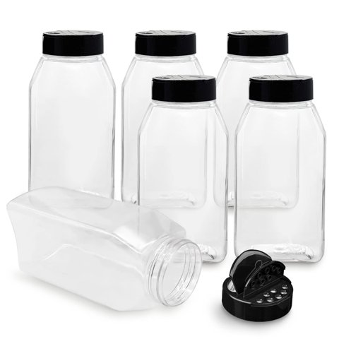 Botellas De Plástico Para Especias, 6 X 1 L, Con Tapa Negra, Royalhouse